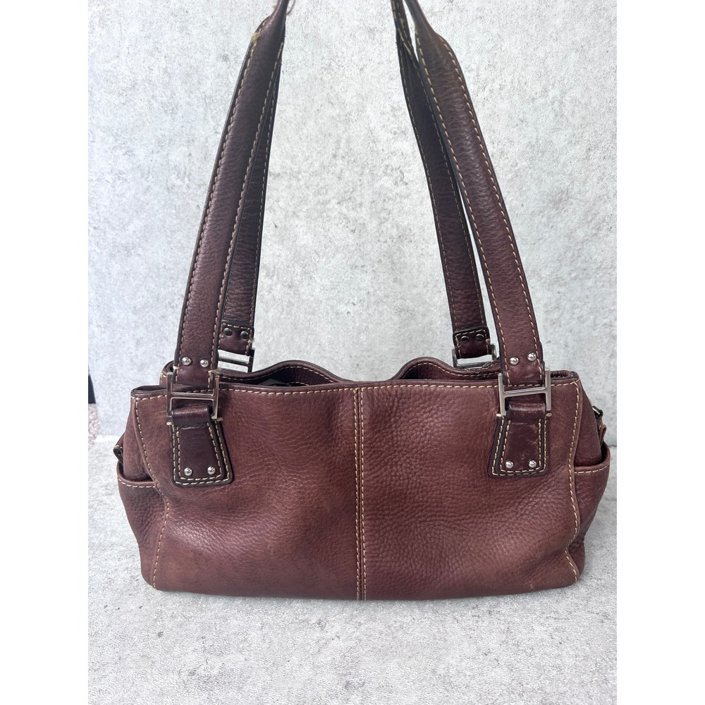 Fossil Brown Shoulder Bag Pebbled Leather Triple Compartment Satchel Y2K Earthy